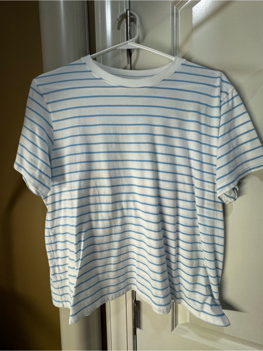 American Eagle Outfitters White Tee with Baby Blue Stripes